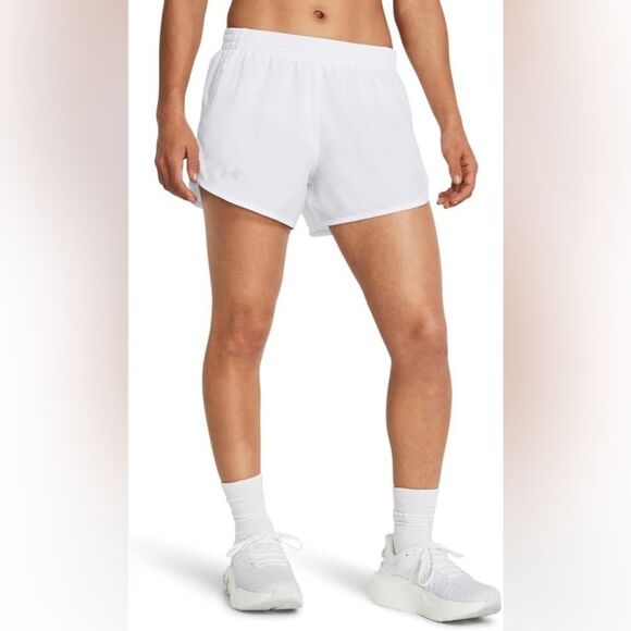 Under Armour Women’s Pure White Loose Fit Lined 3” Running Shorts - Picture 2 of 7